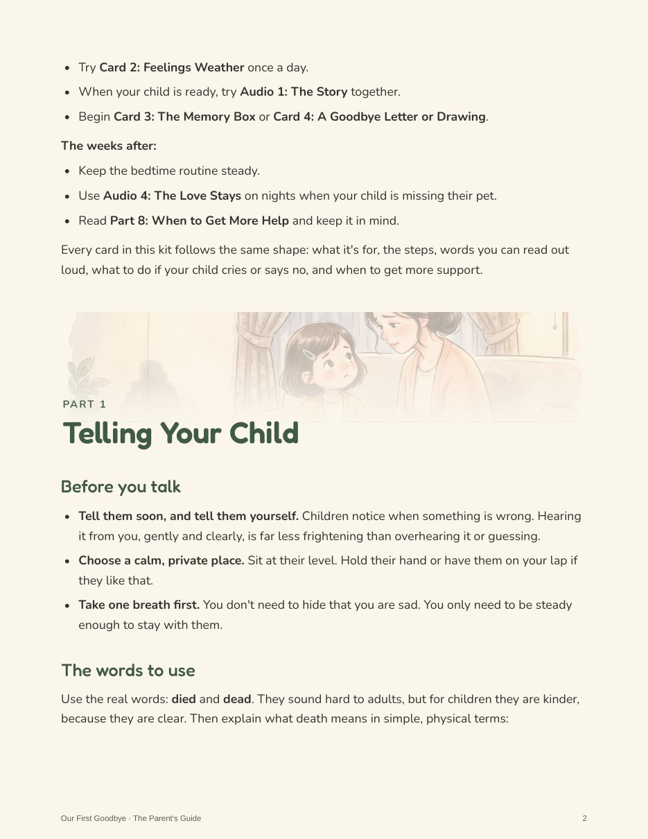 A page of the Parent's Guide about telling your child