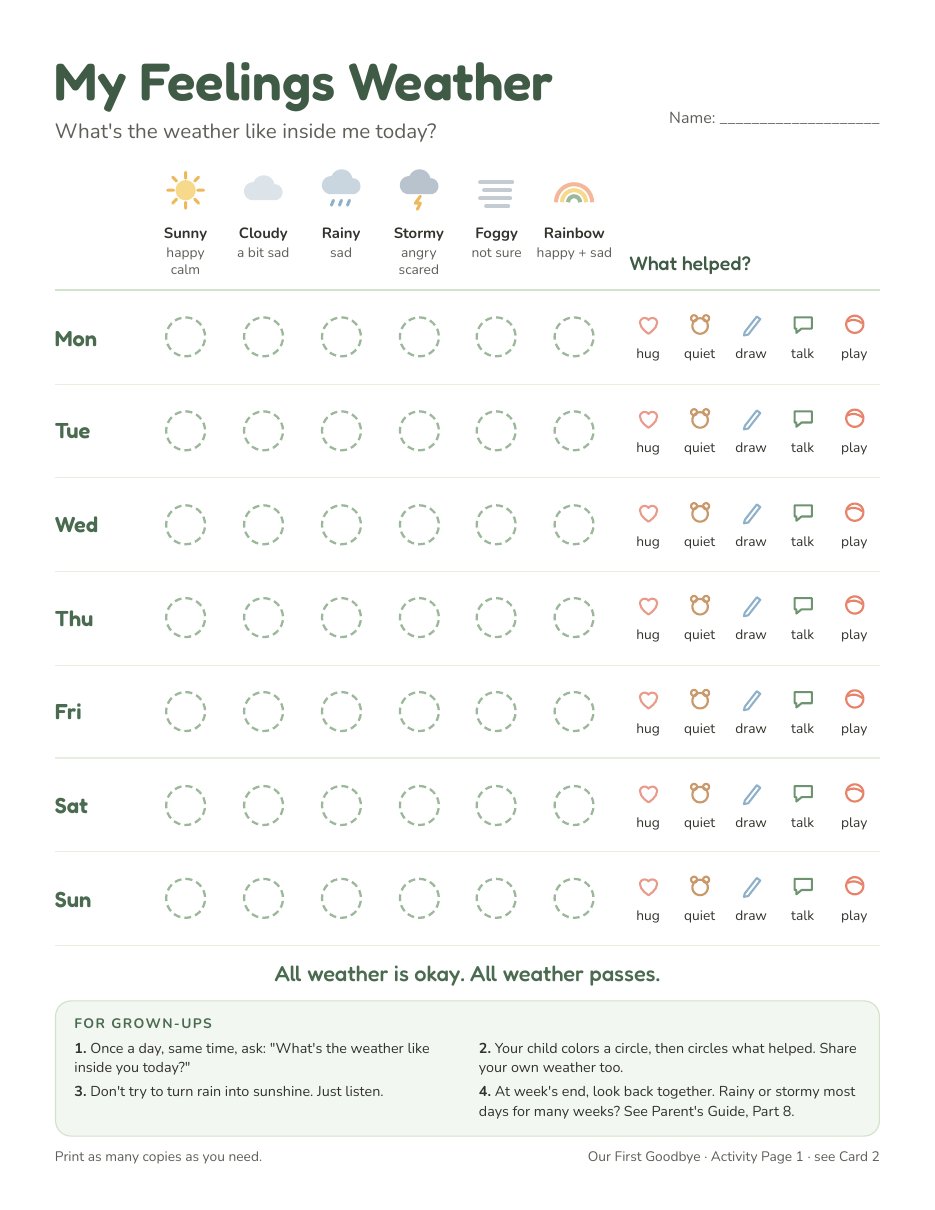 The My Feelings Weather activity page for children